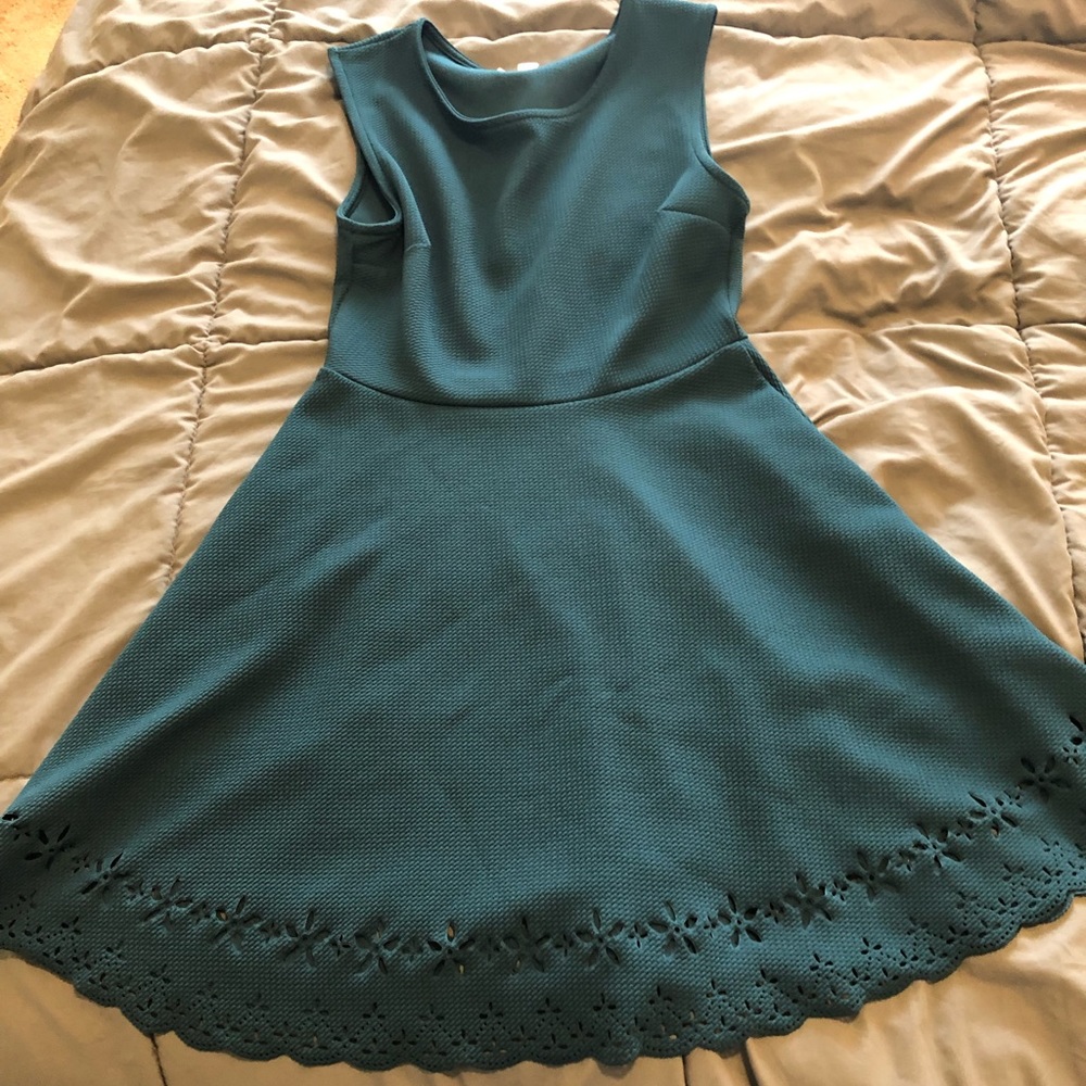 Fit And Flare Laser Cut Green Dress